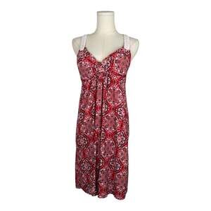 No Boundaries Red Medallion Print Sundress with White Crochet Racerback Straps M